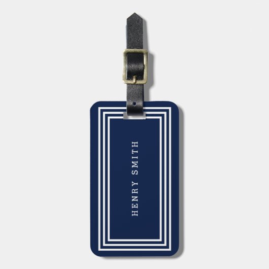Modern Classic Navy Blue met witte randen Bagagelabel (Voorkant verticaal)