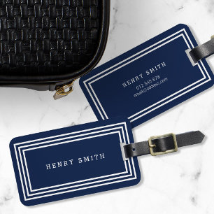 Modern Classic Navy Blue met witte randen Bagagelabel