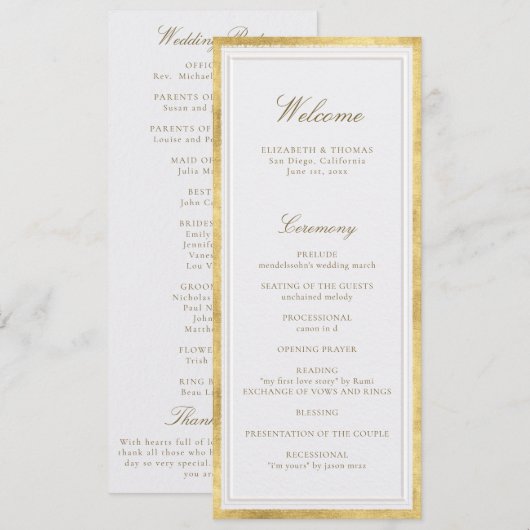 Modern Classic Pearl Gold Formal Wedding Program (Voorkant / Achterkant)
