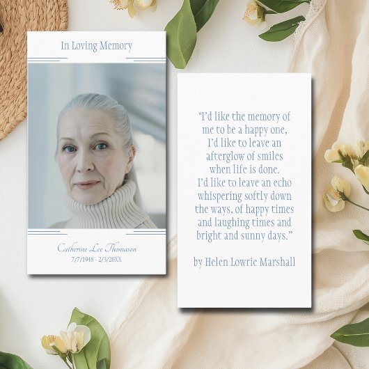 Modern Classic Photo In Loving Memory Prayer Card Visitekaartje