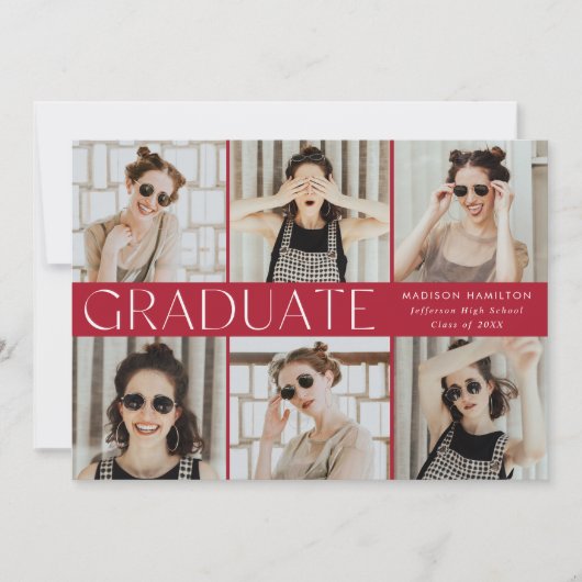 Modern Classic Red 6 foto Afstuderen Aankondiging (Voorkant)