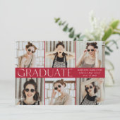 Modern Classic Red 6 foto Afstuderen Aankondiging (Staand voorkant)