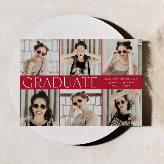 Modern Classic Red 6 foto Afstuderen Aankondiging