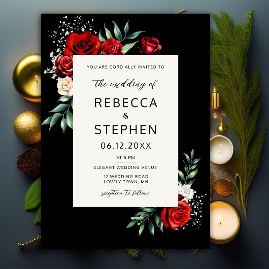 Modern Classic Red Rose Baby Breath Bloemen Bruilo Kaart