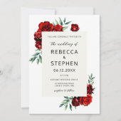Modern Classic Red Rose Ivoor Bloemen Lijst Bruilo Kaart (Voorkant)