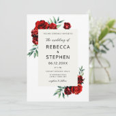 Modern Classic Red Rose Ivoor Bloemen Lijst Bruilo Kaart (Staand voorkant)