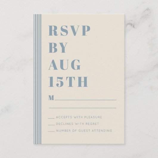 Modern Classic RSVP Blue Striped Wedding Informatiekaartje (Voorkant)