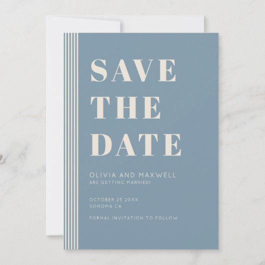 Modern Classic Save The Date Blue Striped Wedding Kaart (Voorkant)