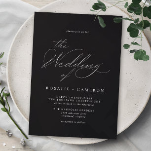 Modern  Classic Script Moody Black Wedding Kaart