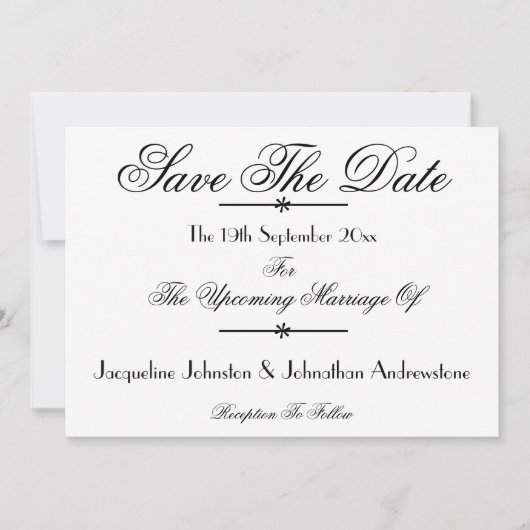Modern Classic Script Namen Wit Save The Date Aankondiging (Voorkant)