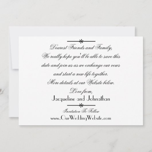 Modern Classic Script Namen Wit Save The Date Aankondiging (Achterkant)