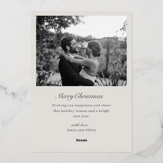 Modern Classic Silver Foil Married and Bright Folie Feestdagenkaart (Achterkant)