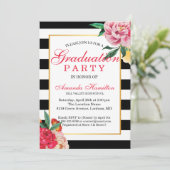 Modern Classic Striped Floral Peony Afstuderen Kaart (Staand voorkant)