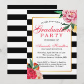 Modern Classic Striped Floral Peony Afstuderen Kaart (Voorkant / Achterkant)