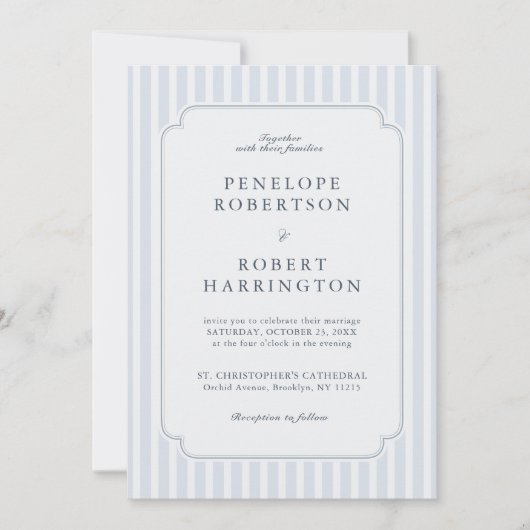 Modern Classic Stripes Dusty Blue QR Code Wedding  Kaart (Voorkant)