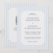 Modern Classic Stripes Dusty Blue QR Code Wedding  Kaart (Voorkant / Achterkant)