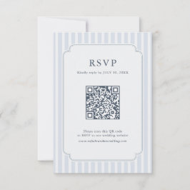 Modern Classic Stripes Dusty Blue Vintage QR Code RSVP Kaartje