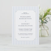 Modern Classic Stripes Dusty Blue Vintage Wedding Kaart (Staand voorkant)