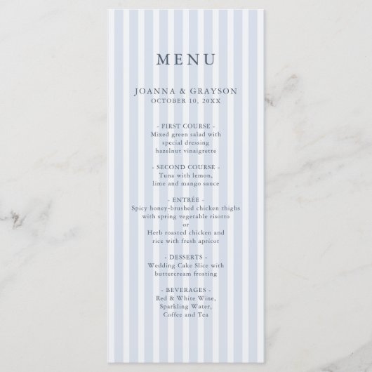Modern Classic Stripes Dusty Blue Vintage Wedding Menu (Voorkant)