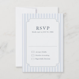 Modern Classic Stripes Dusty Blue Vintage Wedding RSVP Kaartje