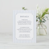 Modern Classic Stripes Dusty Blue Wedding Details Informatiekaartje (Staand voorkant)