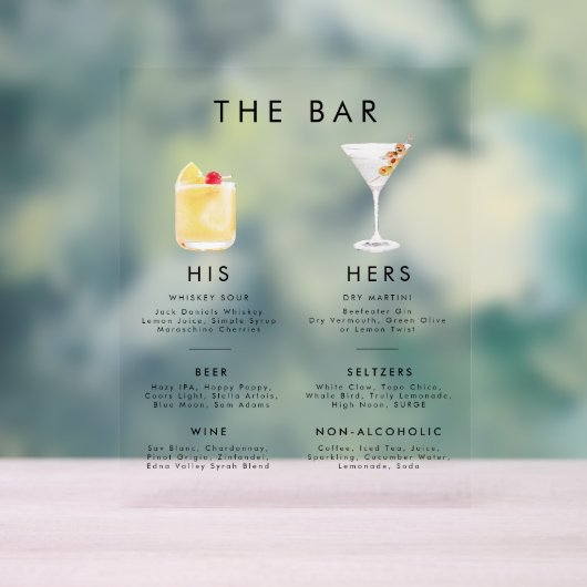 Modern Classic Style Signature Drinken Bar Menu Acryl Bord (Neutraal)