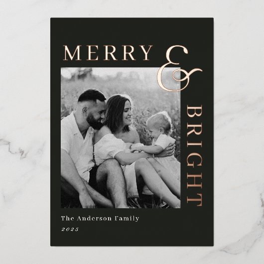 Modern Classic Typography Two Sided Family Photo Folie Feestdagenkaart (Voorkant)