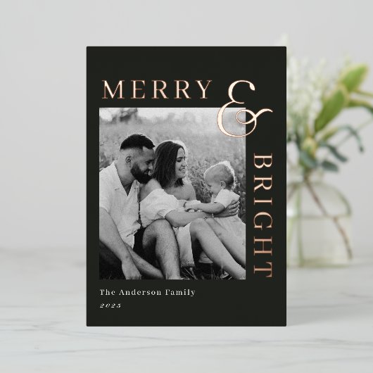 Modern Classic Typography Two Sided Family Photo Folie Feestdagenkaart (Staand Voorkant)