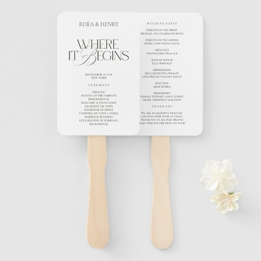 Modern Classic Wedding Ceremony Program  Handwaaier (Voorkant en achterkant)