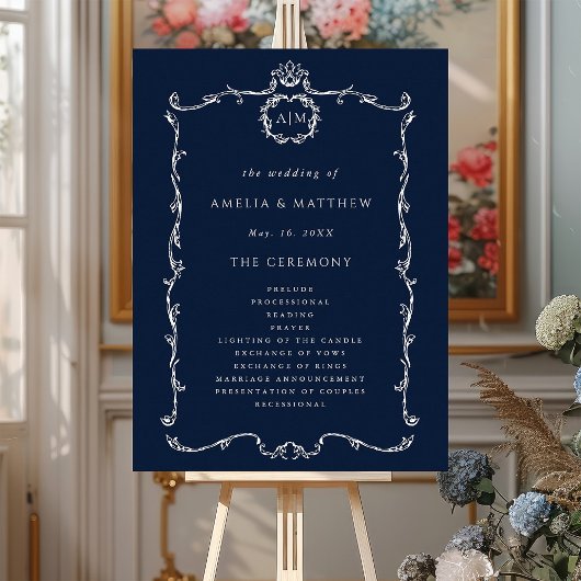Modern Classic Wedding Ceremony Program Navy Blue Poster