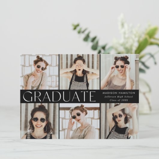 Modern Classic Zwart 6 Foto Afstuderen Aankondiging (Staand voorkant)