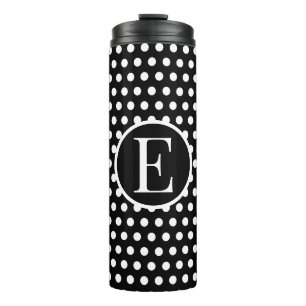Modern Classic Zwart Polka Dots initiaal letter Thermosbeker