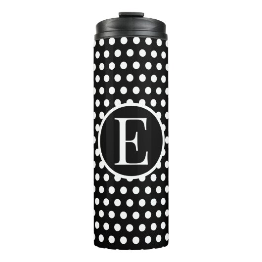 Modern Classic Zwart Polka Dots initiaal letter Thermosbeker (Voorkant)
