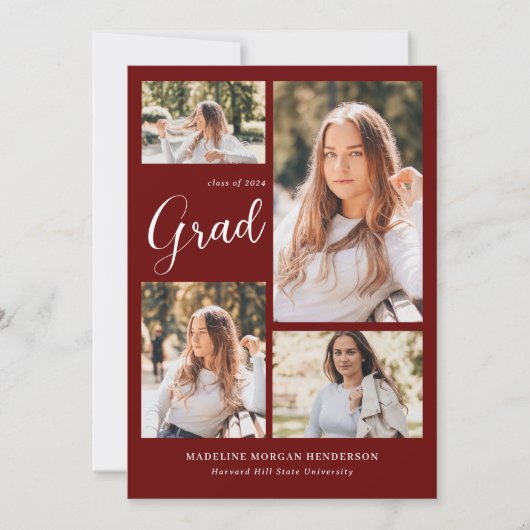 Modern Classy 5 Fotocollage Bourgondië Afstuderen Aankondiging (Voorkant)