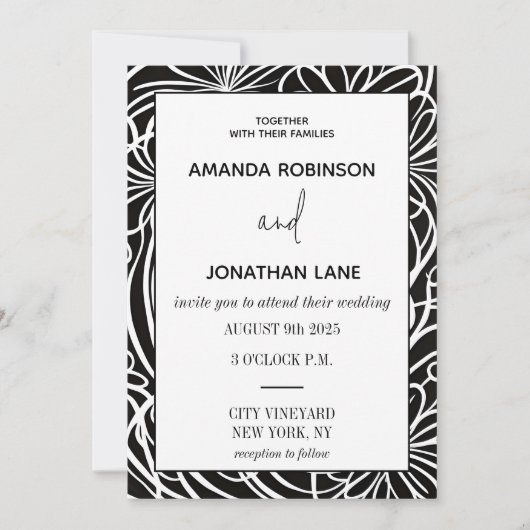 Modern Classy Black and White Wedding Invitation Kaart (Voorkant)
