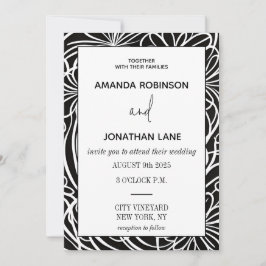 Modern Classy Black and White Wedding Invitation Kaart