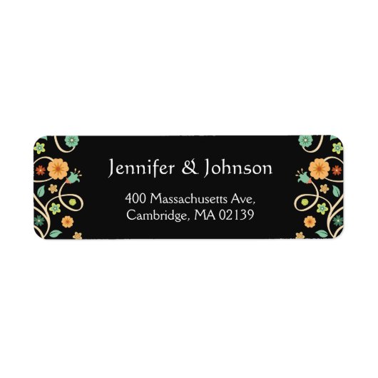 Modern Classy Black Swirl Floral Stylish RSVP Etiket (Voorkant)