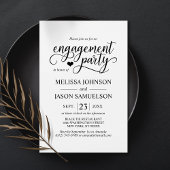 Modern Classy Black White Heart Engagement Party Kaart
