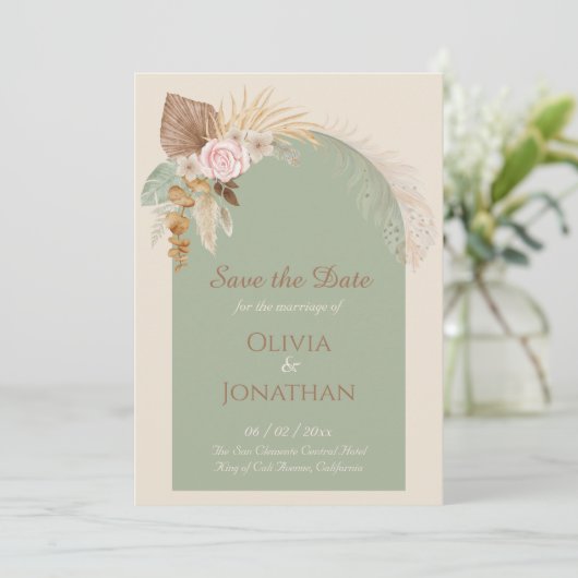 Modern Classy Boho rustieke Beige Mint Save The Da Kaart (Staand voorkant)