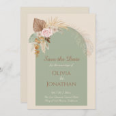 Modern Classy Boho rustieke Beige Mint Save The Da Kaart (Voorkant / Achterkant)