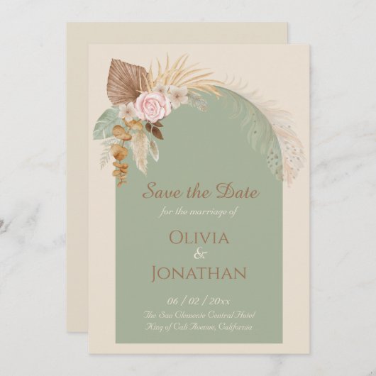 Modern Classy Boho rustieke Beige Mint Save The Da Kaart (Voorkant / Achterkant)