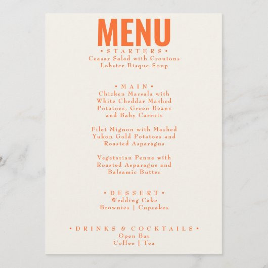 Modern Classy Bright Whimsical Fun Wedding Menu (Voorkant)