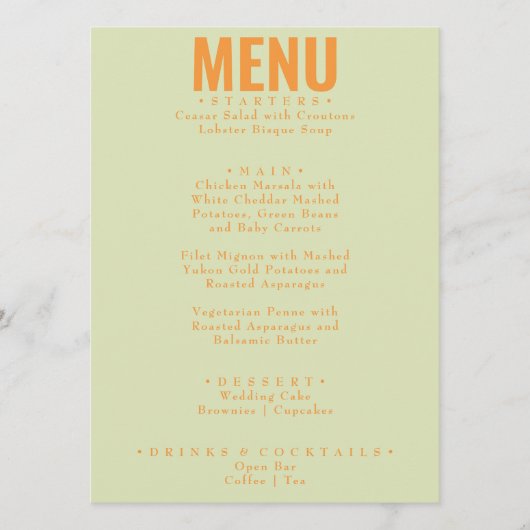 Modern Classy Bright Whimsical Unieke bruiloft Menu (Voorkant)
