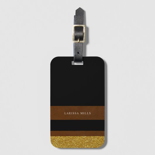 Modern Classy Bruin Goud Zwart Bagagelabel (Voorkant (verticaal))