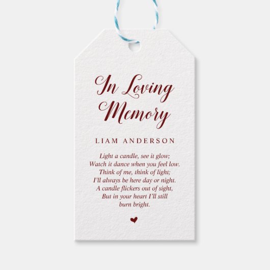 Modern Classy Burgundy, Funeral Memorial Service Cadeaulabel (Voorkant)