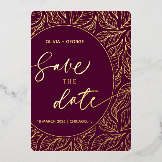 Modern Classy Elegant Leaves Foto Save the Date Folie Uitnodiging (Voorkant)