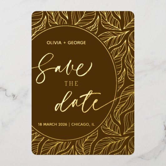 Modern Classy Elegant Leaves Foto Save the Date Folie Uitnodiging (Voorkant)