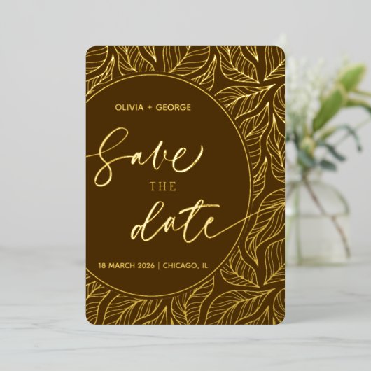 Modern Classy Elegant Leaves Foto Save the Date Folie Uitnodiging (Staand Voorkant)