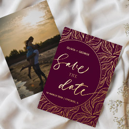 Modern Classy Elegant Leaves Foto Save the Date Folie Uitnodiging