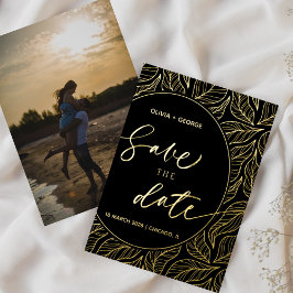 Modern Classy Elegant Leaves Foto Save the Date Folie Uitnodiging